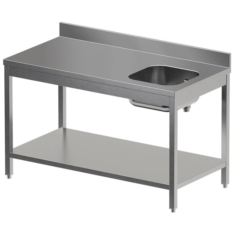 Table de "Chef" avec tablette inférieure, cuve droite + dosseret arrière