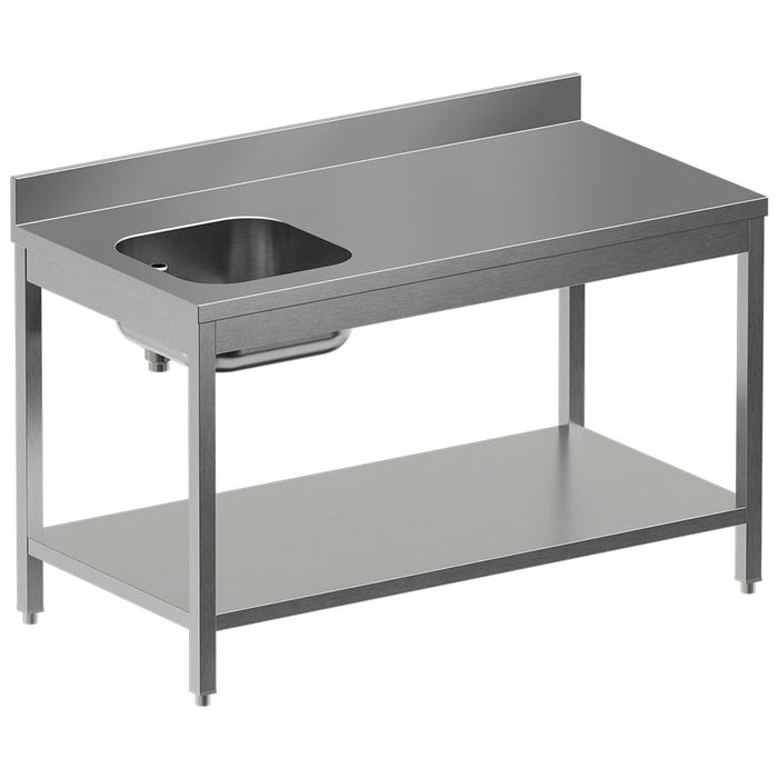 Table de "Chef" avec tablette inférieure, cuve gauche + dosseret arrière
