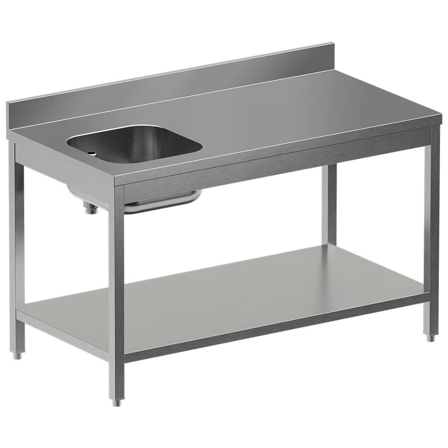 Table de "Chef" avec tablette inférieure, cuve gauche + dosseret arrière