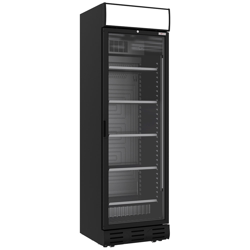 Vitrine ventilée positive 382 litres NOIRE avec caisson lumineux