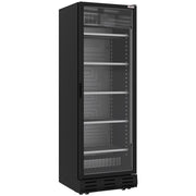 Vitrine ventilée positive noire de 382 litres pour bouteilles et canettes, marque Diverso, vue en gros plan.