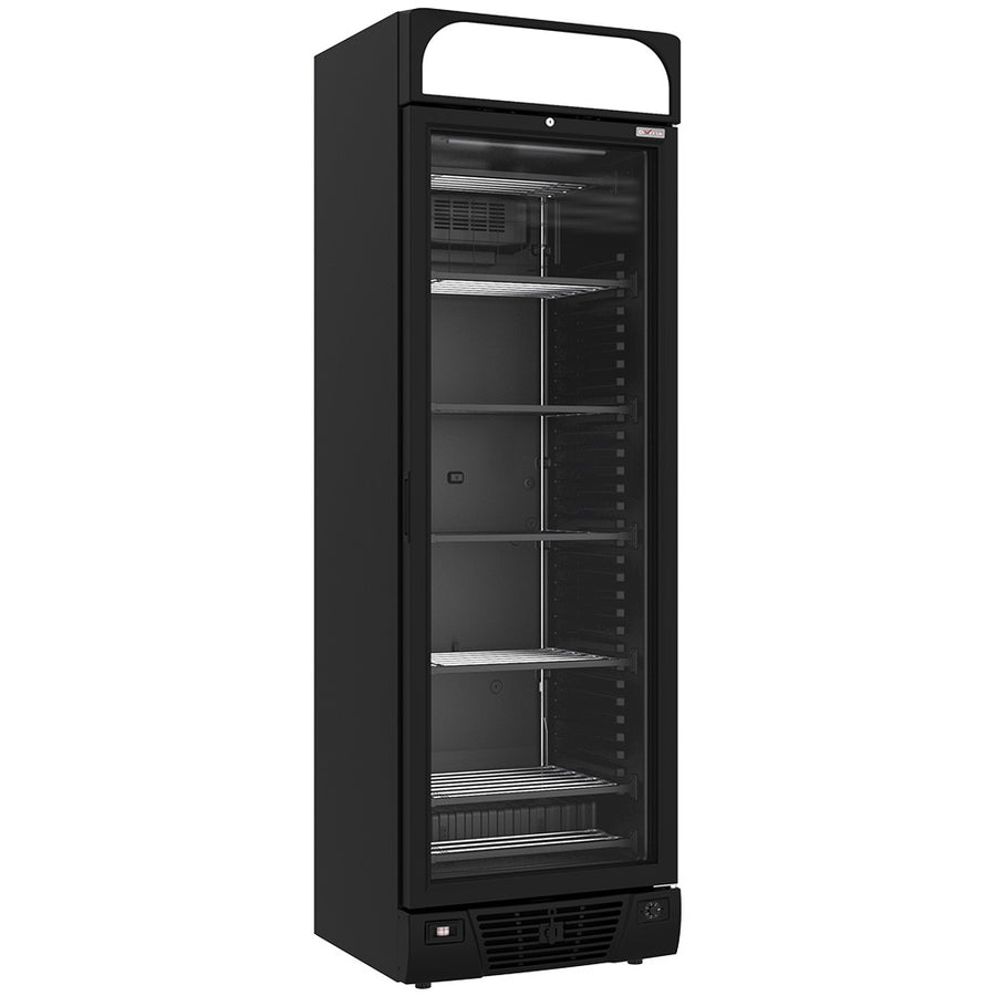 Vitrine ventilée négative vitrée 374  litres - 5 niveaux fixes avec caisson lumineux - NOIRE
