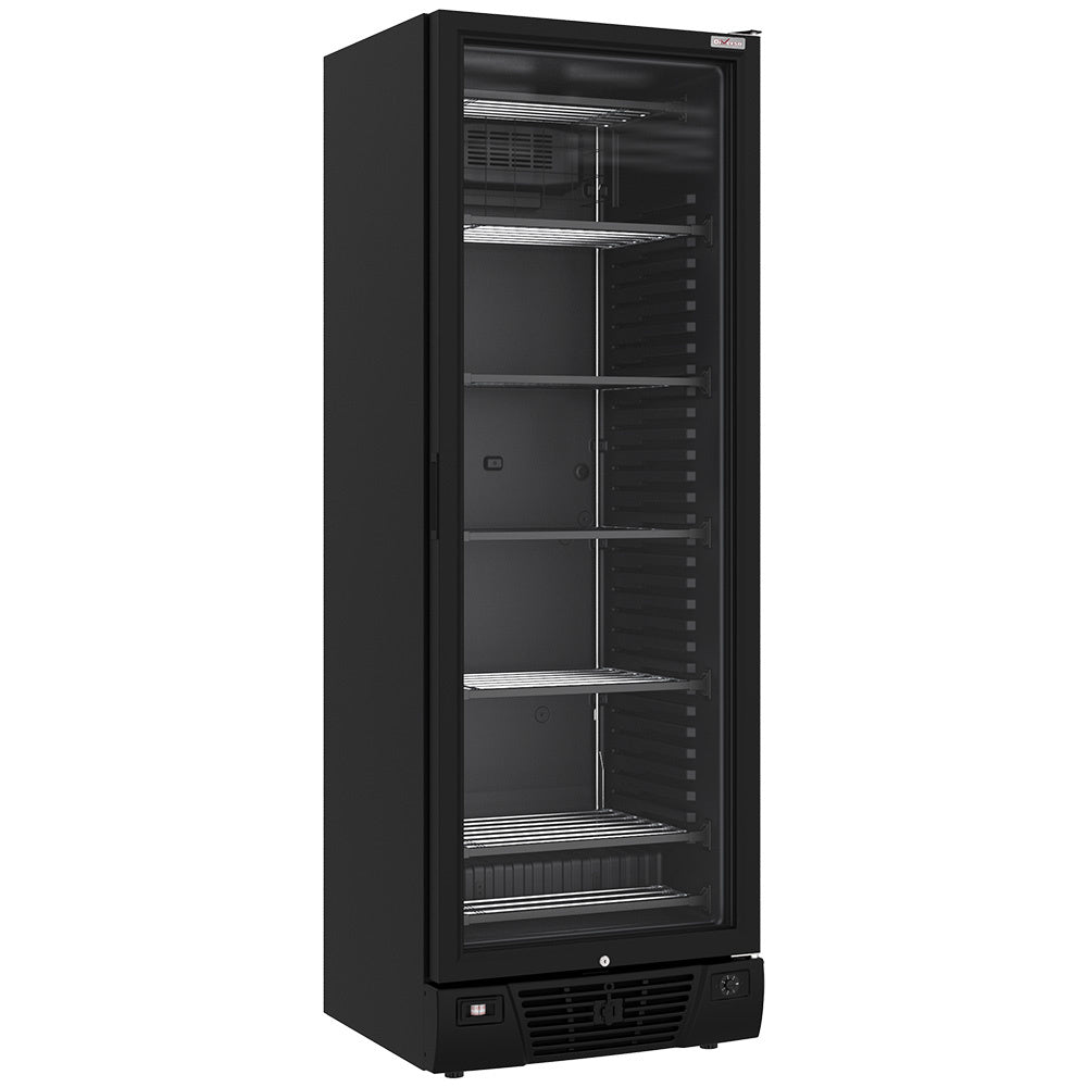 Vitrine ventilée négative vitrée noire de 382 litres avec 5 niveaux fixes, de marque Diverso, visible en image.