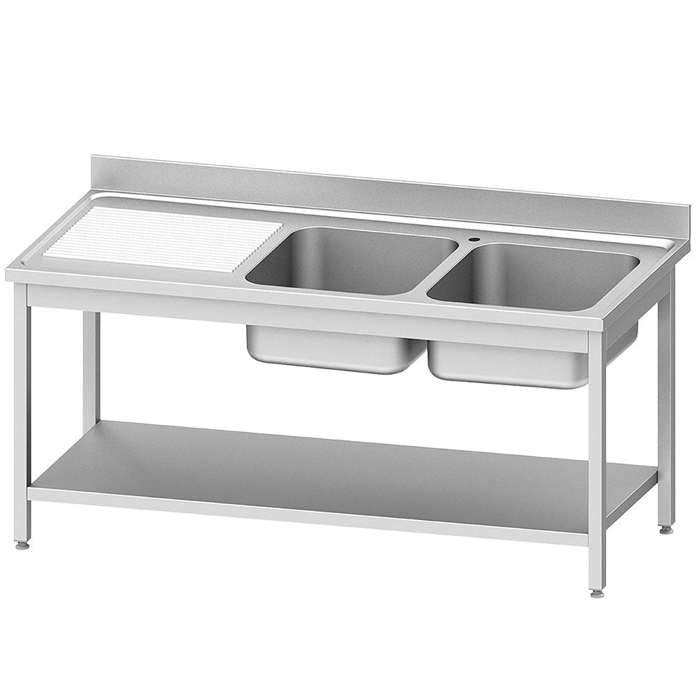 Plonge inox ECO 2 cuves égouttoir gauche, avec tablette inférieure