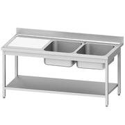 Plonge inox ECO 2 cuves égouttoir gauche, avec tablette inférieure