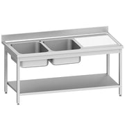 Plonge inox ECO 2 cuves égouttoir droite, avec tablette inférieure