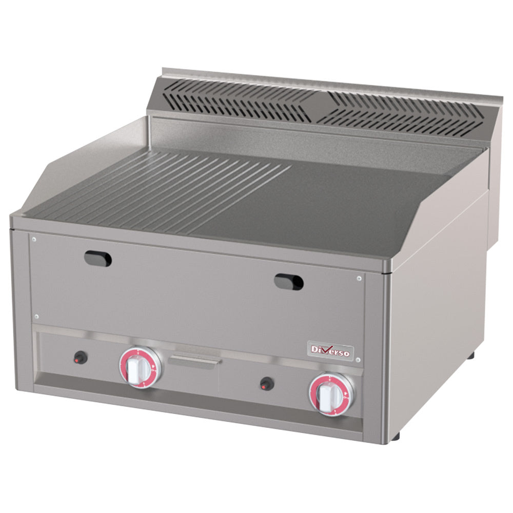 Plaque de cuisson double, 1/2 lisse 1/2 rainurée, gaz, -Top-