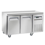 Table frigorifique, ventilé, 2 portes GN 1/1, sur roues, 2 avec freins