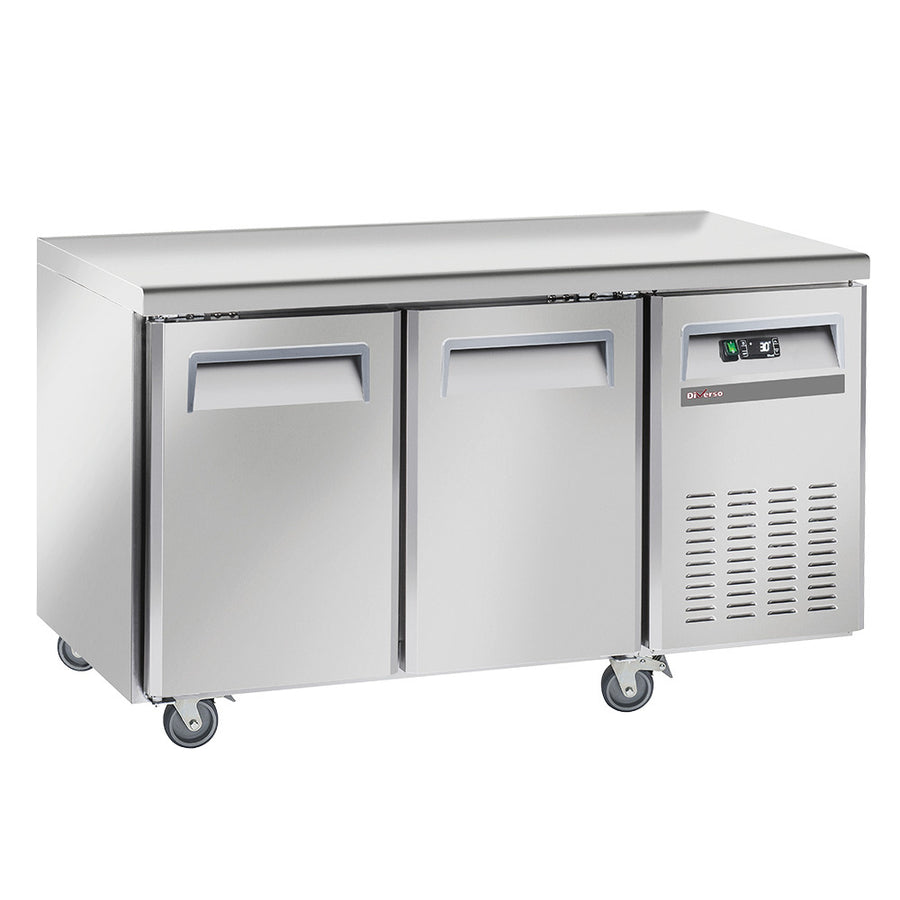 Table frigorifique, ventilé, 2 portes GN 1/1, sur roues, 2 avec freins