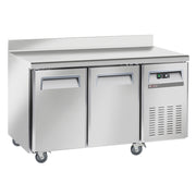 Table frigorifique, ventilé, 2 portes GN1/1, avec dosseret, sur roues, 2 avec freins