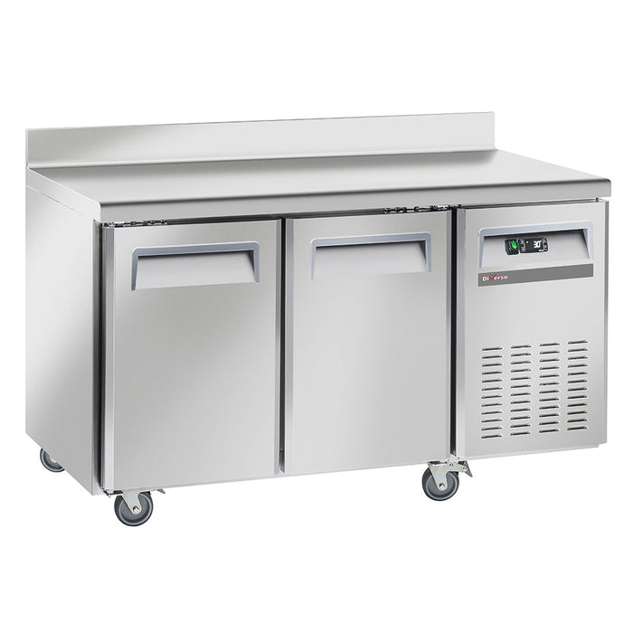Table frigorifique, ventilé, 2 portes GN1/1, avec dosseret, sur roues, 2 avec freins