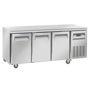 Table frigorifique, ventilé, 3 portes GN 1/1, sur roues, 2 avec freins