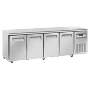 Table frigorifique, ventilé, 4 portes GN 1/1, sur roues, 2 avec freins