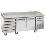 Table frigo pizzeria, 2 portes EN 600x400, 5 tiroirs neutres EN 600x400, sur roues, 2 avec freins