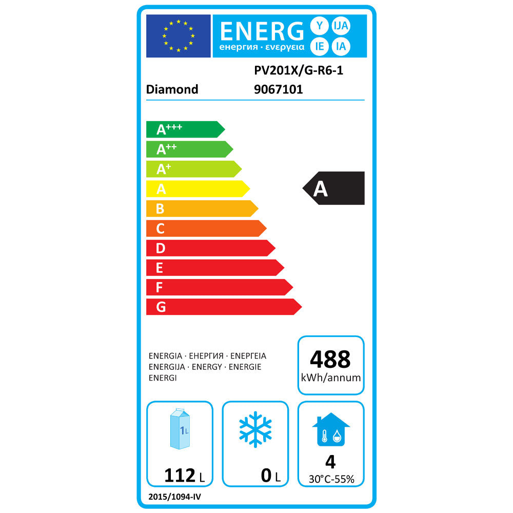 Frigo ventilé, porte vitrée, 150 Lit. acier inox