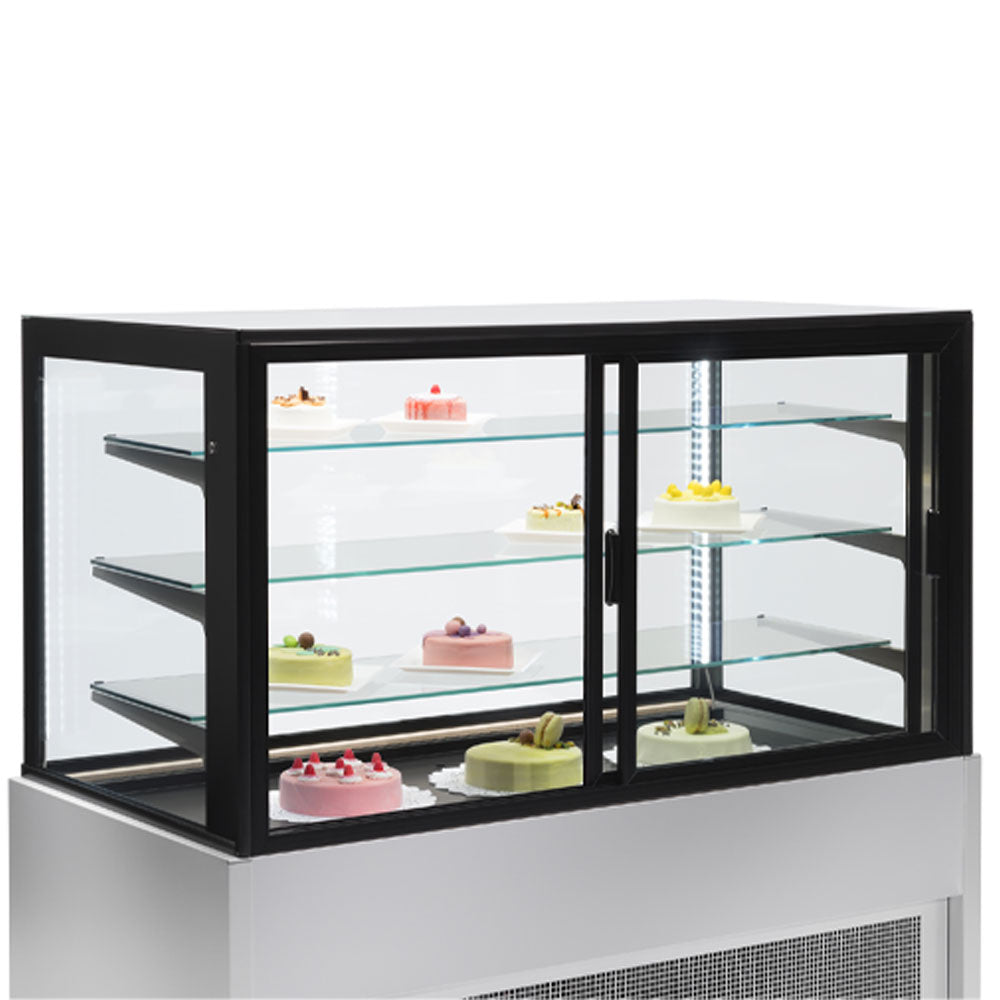 Vitrine réfrigérée panoramique ventilée Diamond, 4 niveaux, sans réserve, en gris, pour exposition de produits.
