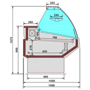 Comptoir statique, avec réserve, vitre bombée - Frontal BLANC