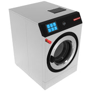 Lave-linge Diamond super essorage 11 kg en inox, vue de face, avec affichage numérique et porte transparente.
