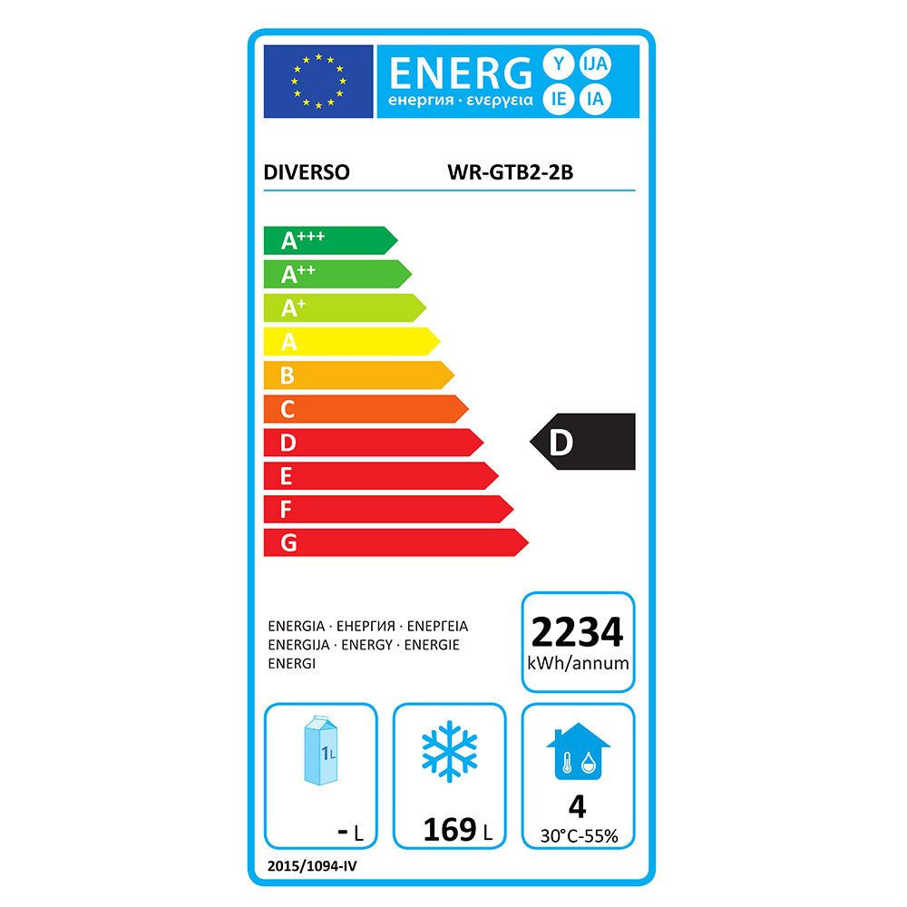 Table de congélation ventilée Diverso à 2 portes GN 1/1 sur roues avec freins, pour stockage froid professionnel.