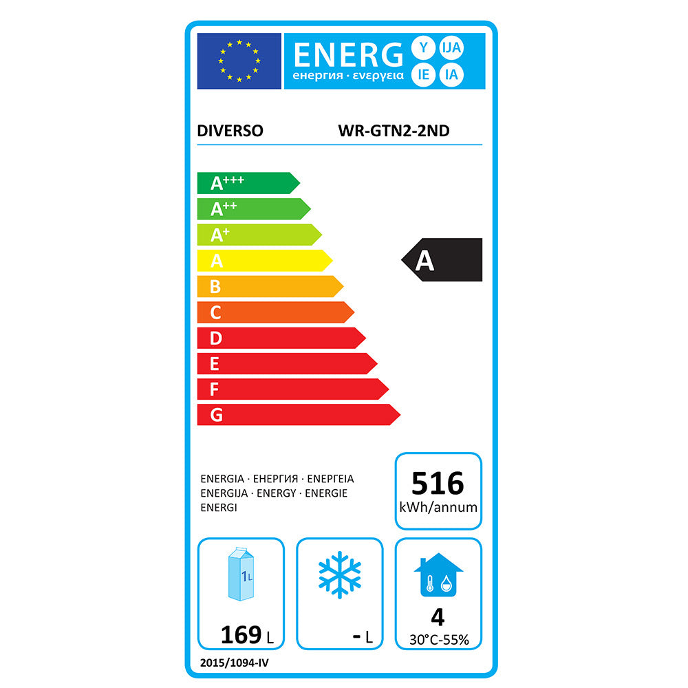 Table frigorifique ventilée Diverso, 2 portes GN1/1 avec dosseret, sur roues avec freins, réfrigérée 2 portes A/dos S/G