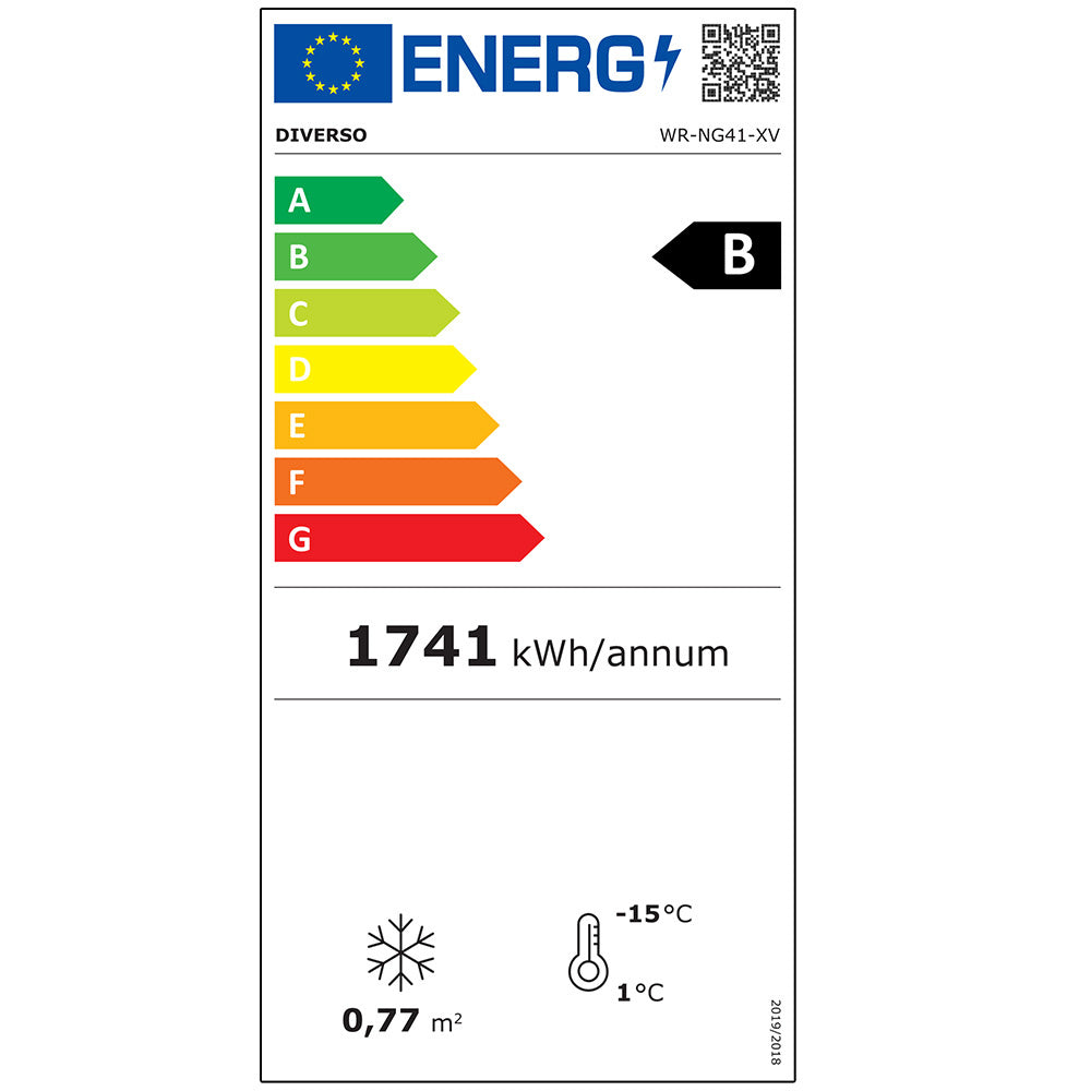 Armoire congélateur Diverso en acier inox avec porte vitrée, capacité de 400 litres, stockage statique.