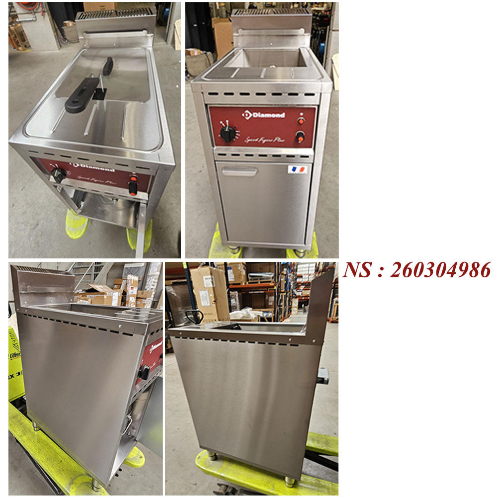 Friteuse gaz, 1 cuve 16 lit., sur meuble