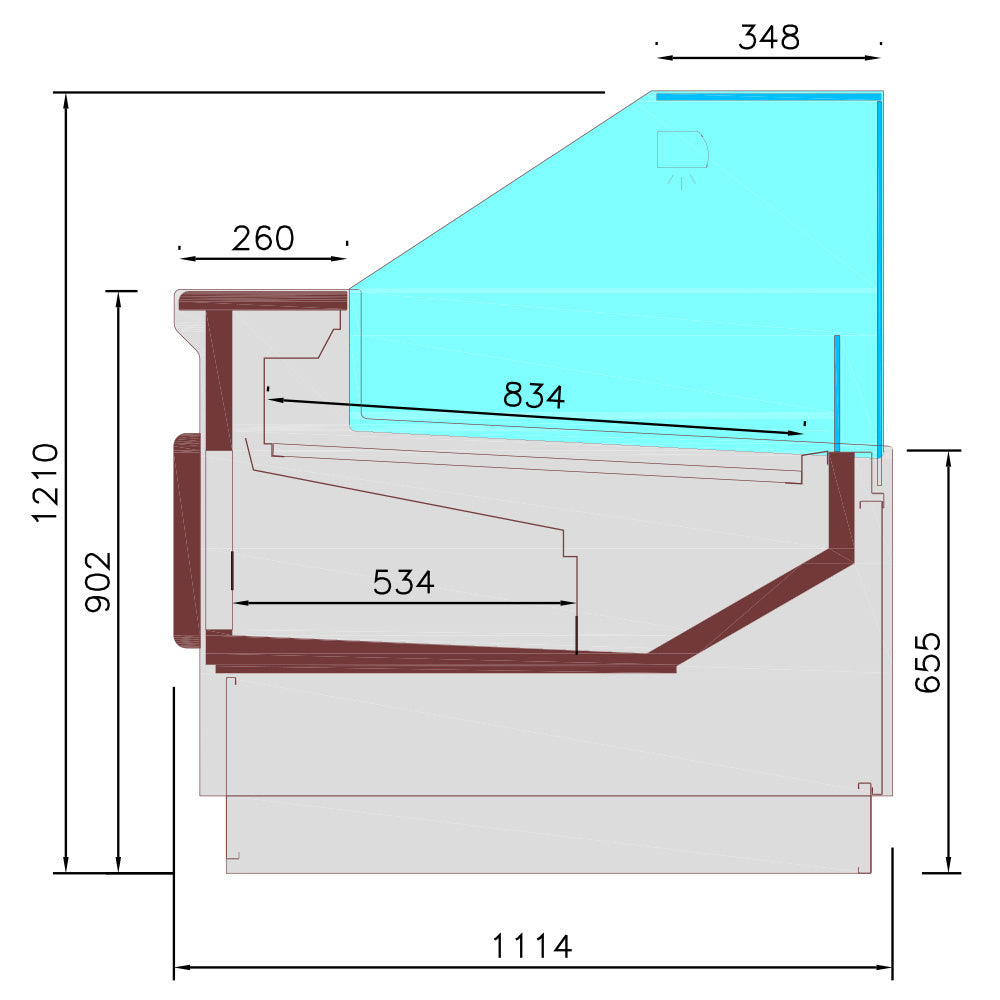 Comptoir ventilé, avec réserve, vitre verticale 90° avec relevage à piston - FULL BLACK