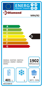 Table frigorifique ventilée Diamond à 4 portes GN 1/1, capacité de 550 litres, adaptée pour la conservation réfrigérée.