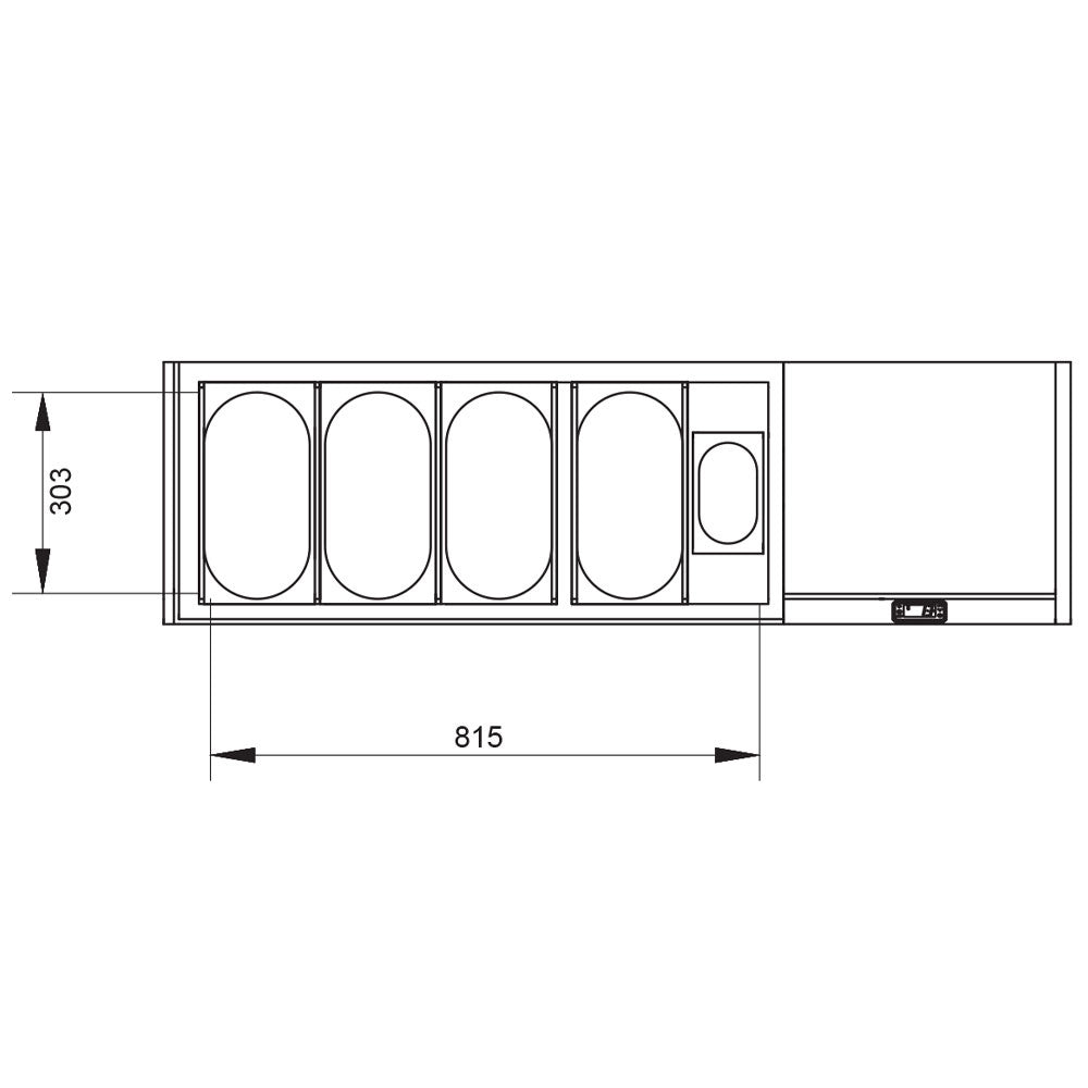 Structure réfrigérée Diamond GN 4x1/3 et 1x1/9 avec couvercle, en acier inoxydable, vue en détail