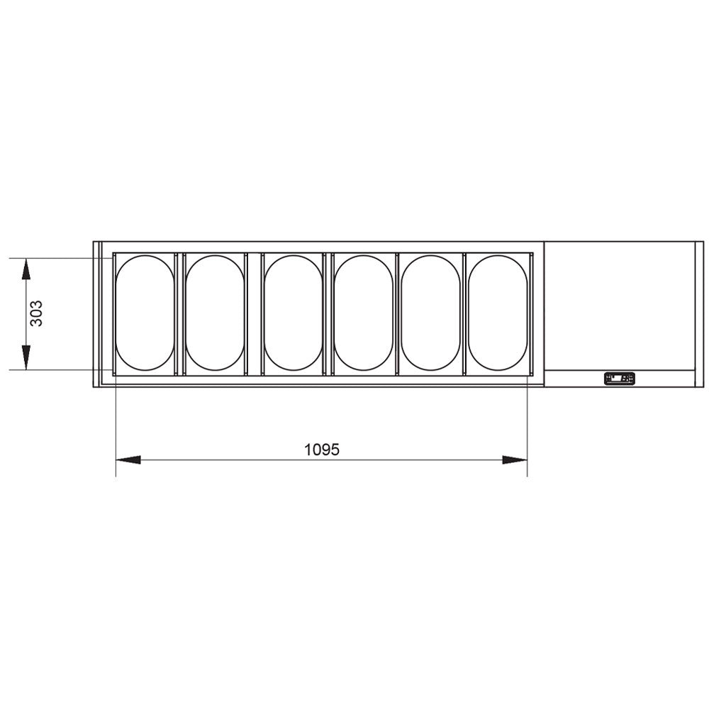 Structure réfrigérée GN 6x1/3, avec vitre droite