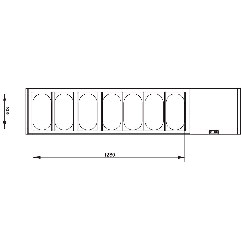 Structure réfrigérée GN 7x1/3 avec couvercle Diamond, panneau en acier inoxydable et poignée solide pour stockage alimentaire.