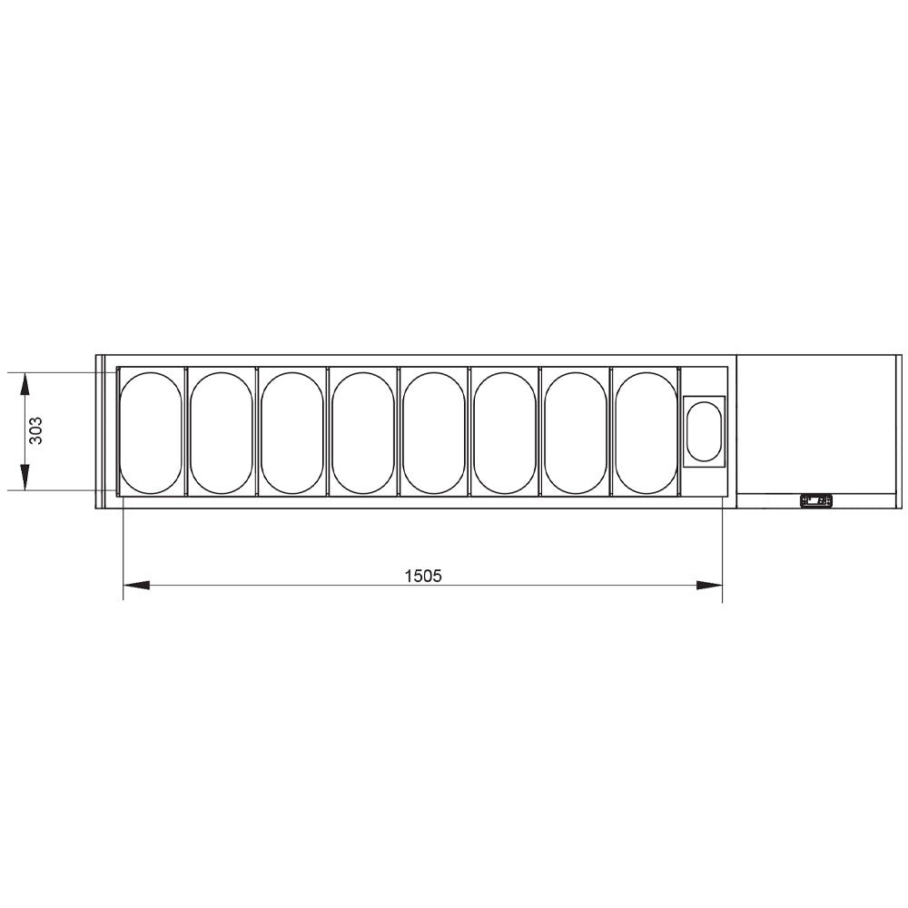 Structure réfrigérée GN 8x1/3 avec vitre droite, marque Diamond, en métal avec porte vitrée pour affichage ou stockage.