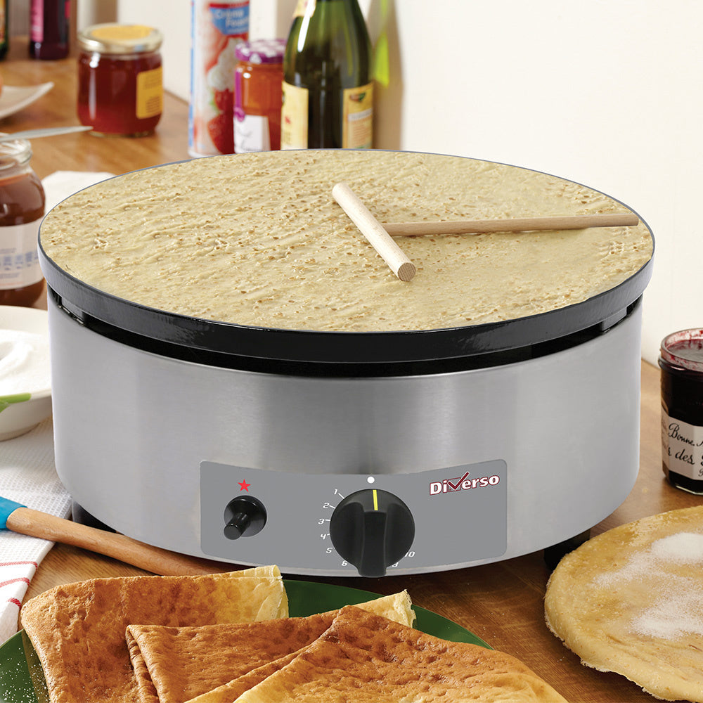 Plaque de crêpière à gaz Diverso, diamètre 400 mm, émaillée, haut rendement, pour cuisson de crêpes et galettes.