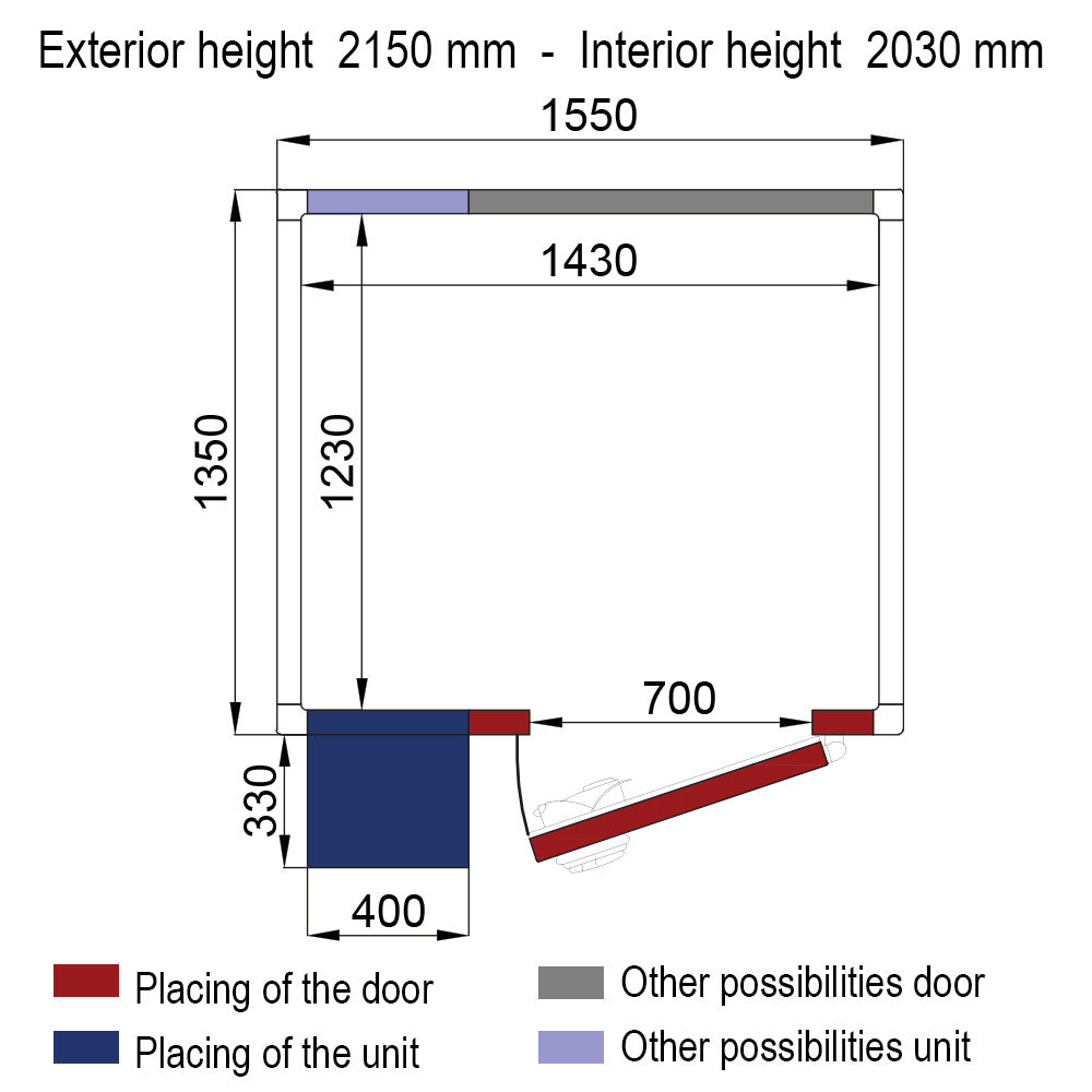 Chambre ISO 60 Diverso avec groupe, dimensions 1430 x 1230 x 2030 mm, isolation de 60 mm, détail de l'image