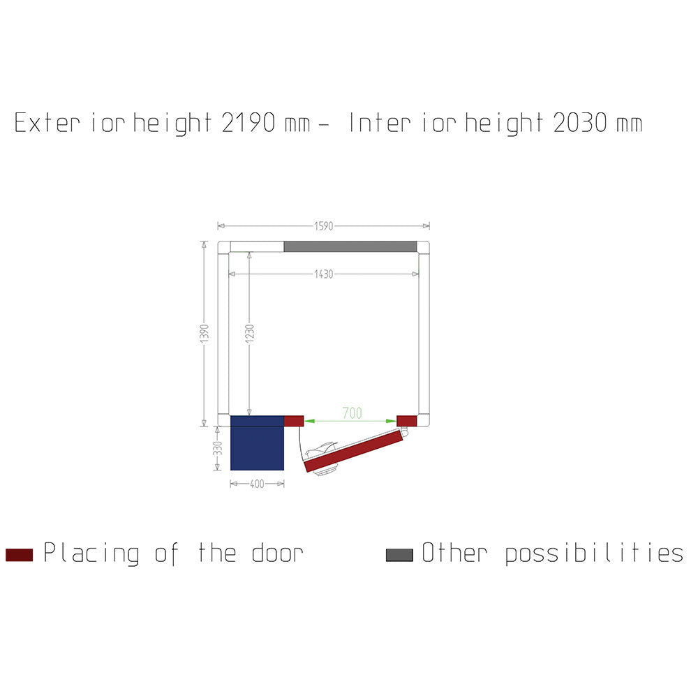 Chambre ISO 80 avec groupe, dim.int. 1430 x 1230 xh 2030 mm (3,57 m³ )