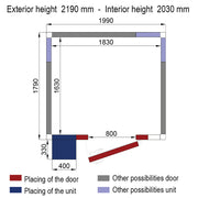 Chambre ISO 80 Diverso avec groupe, dimensions 1830x1630x2030mm, isolation thermique de 80 mm, vue détaillée