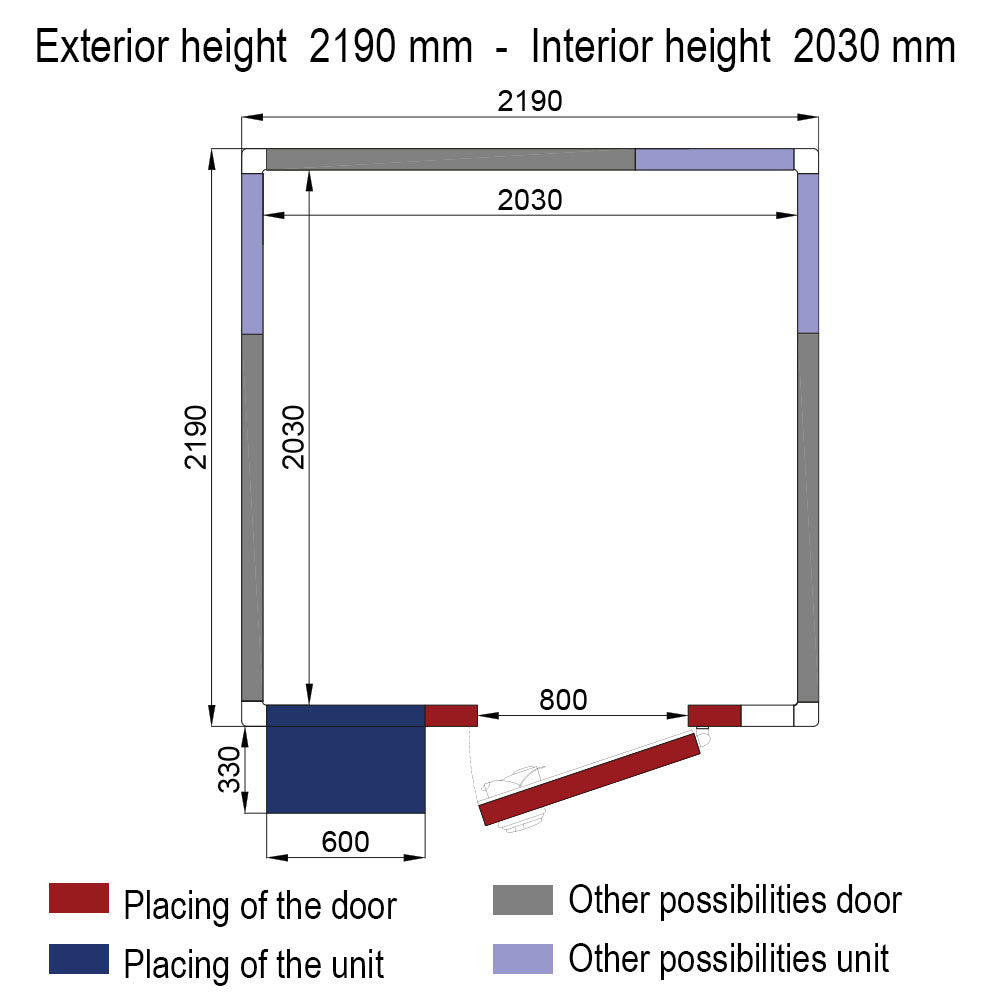 Isolation chambre ISO 80 Diverso avec groupe, dimensions 2030x2030x2030mm, panneau d'isolation thermique.