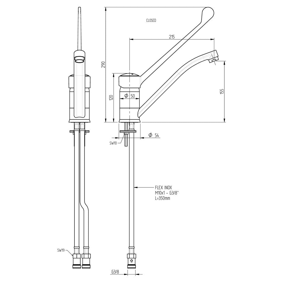 Robinet mitigeur, commande à coude (Sortie MONO)