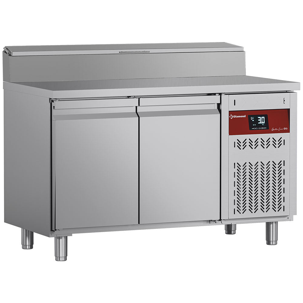 Table frigorifique ventilée, 2 portes GN 1/1, 260 Lit.& structure réfrigérée 7x GN1/4