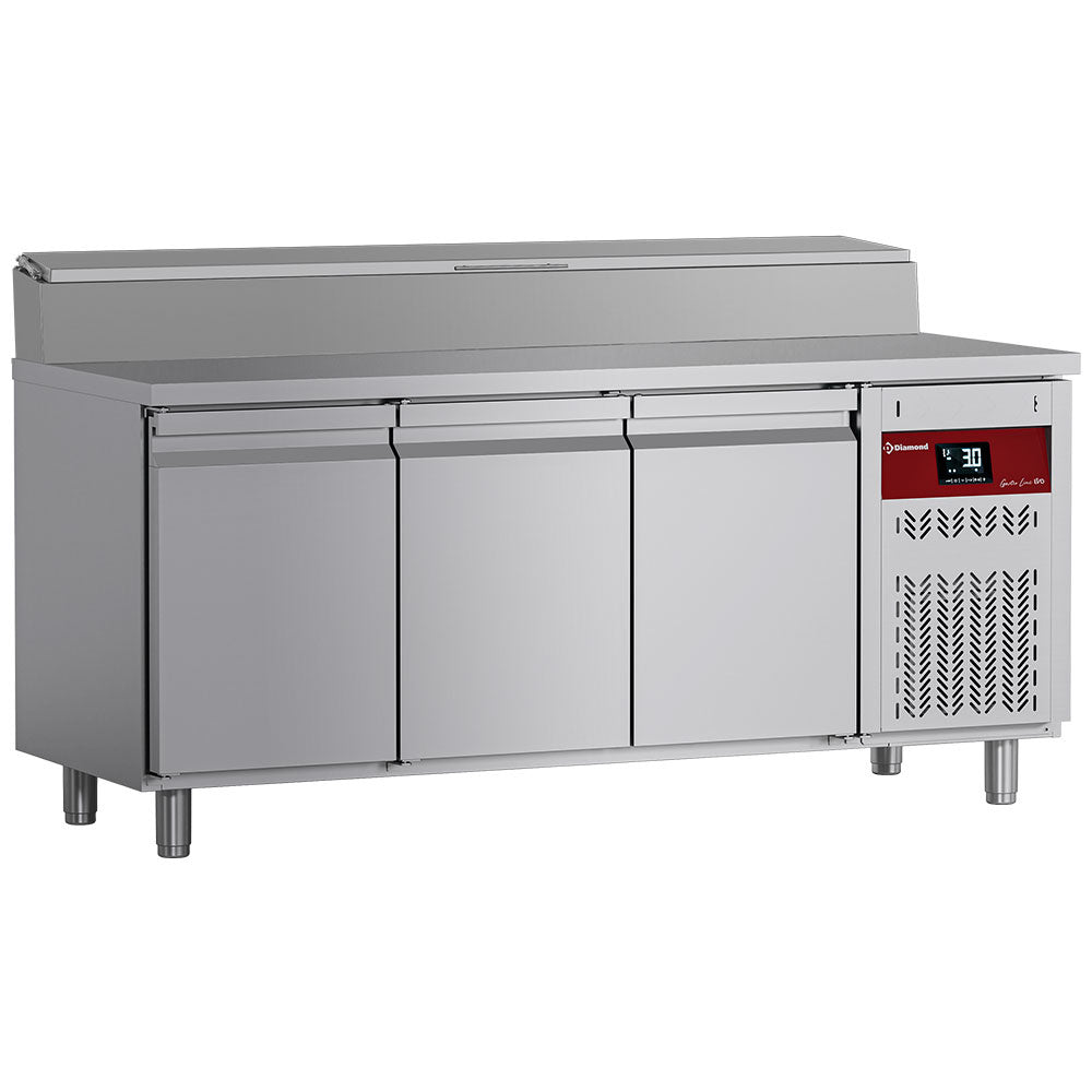 Table frigorifique ventilée, 3 portes GN 1/1, 405 Lit.& structure réfrigérée 10x GN1/4