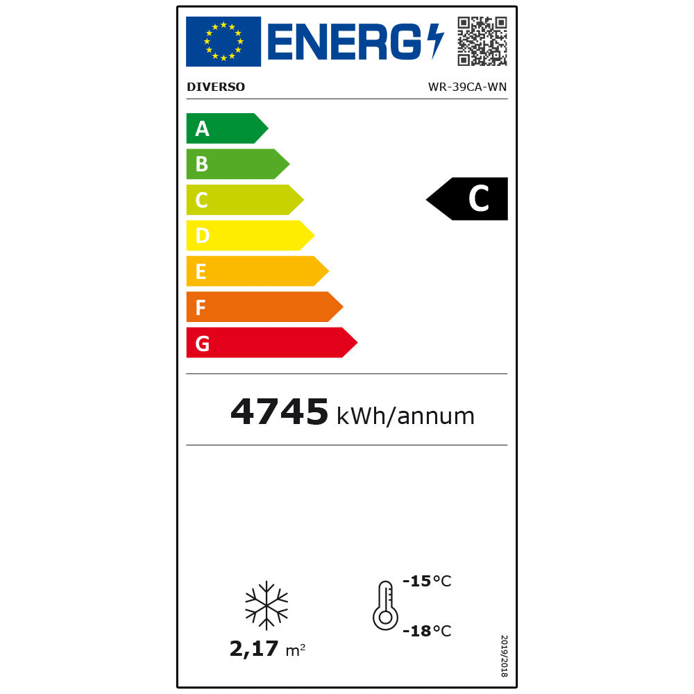 Vitrine ventilée négative vitrée 374  litres - 5 niveaux fixes avec caisson lumineux - BLANCHE