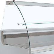 Vitrine réfrigérée à vitre bombée Diamond, ventilée, avec réserve, design gris et blanc pour exposition alimentaire.