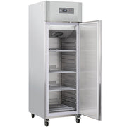 Armoire frigorifique ventilée Diverso de 600L avec porte GN 2/1, sur roues avec freins, pour stockage réfrigéré.
