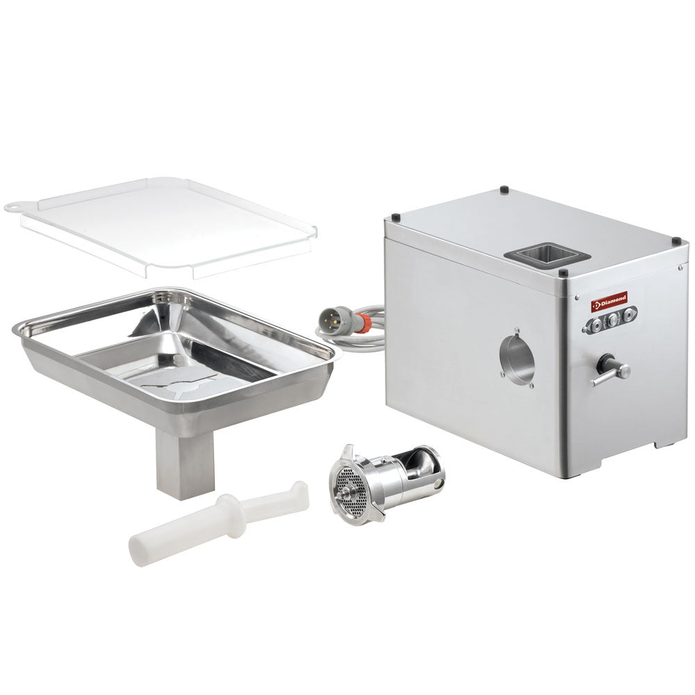 Hachoir en inox Diamond N° 32 de table, lame de 6 mm, capacité 500 kg/h, groupe en acier inox pour découpe efficace