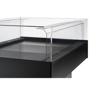Vitrine self-service réfrigérée panoramique Diamond gris/noir avec portes vitrées pour la présentation des produits.