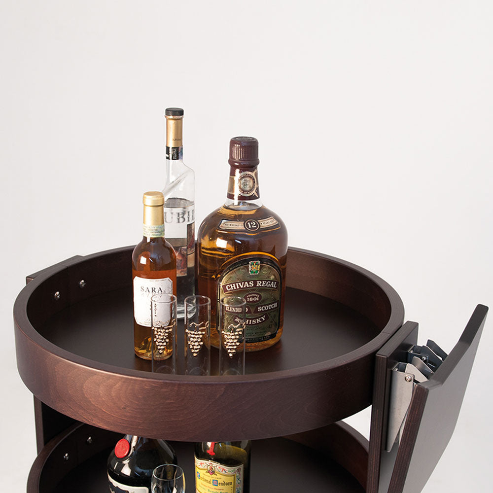 Chariot rond pour bouteilles, 3 niveaux bois "wengé"