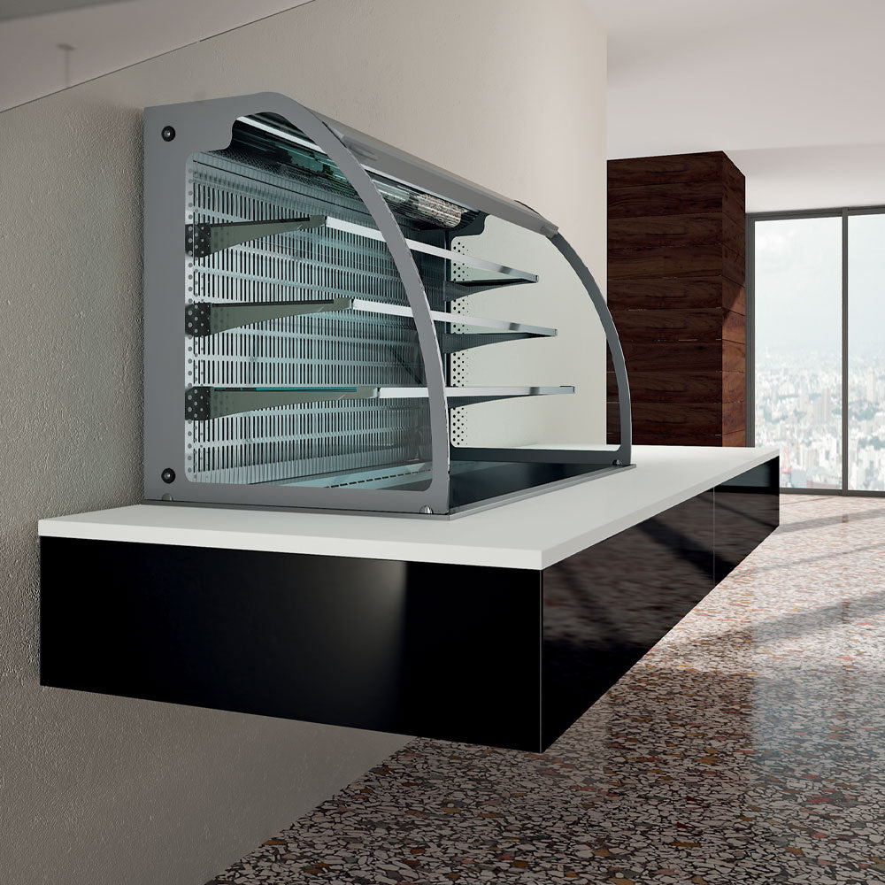 Mural avec top et vitrine sur 3 niveaux ouverte (avec rideau), réfrigérés, ventilés, 5x GN 1/1