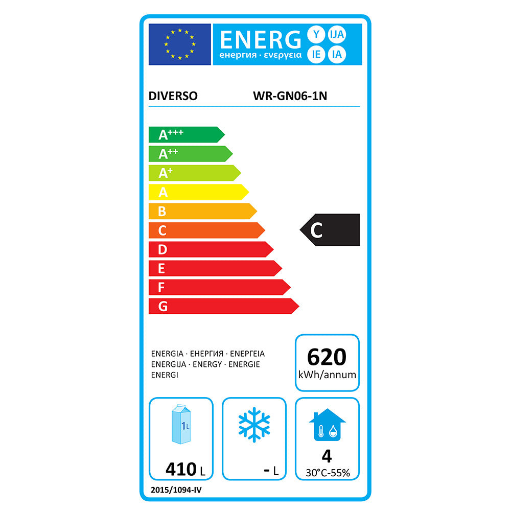 Armoire frigorifique ventilée 600 Lit. 1 porte GN 2/1, sur roues, 2 avec freins