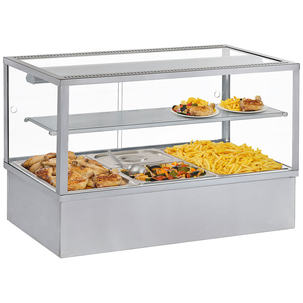 Vitrine chauffante, bain-marie 3 GN 1/1, panoramique