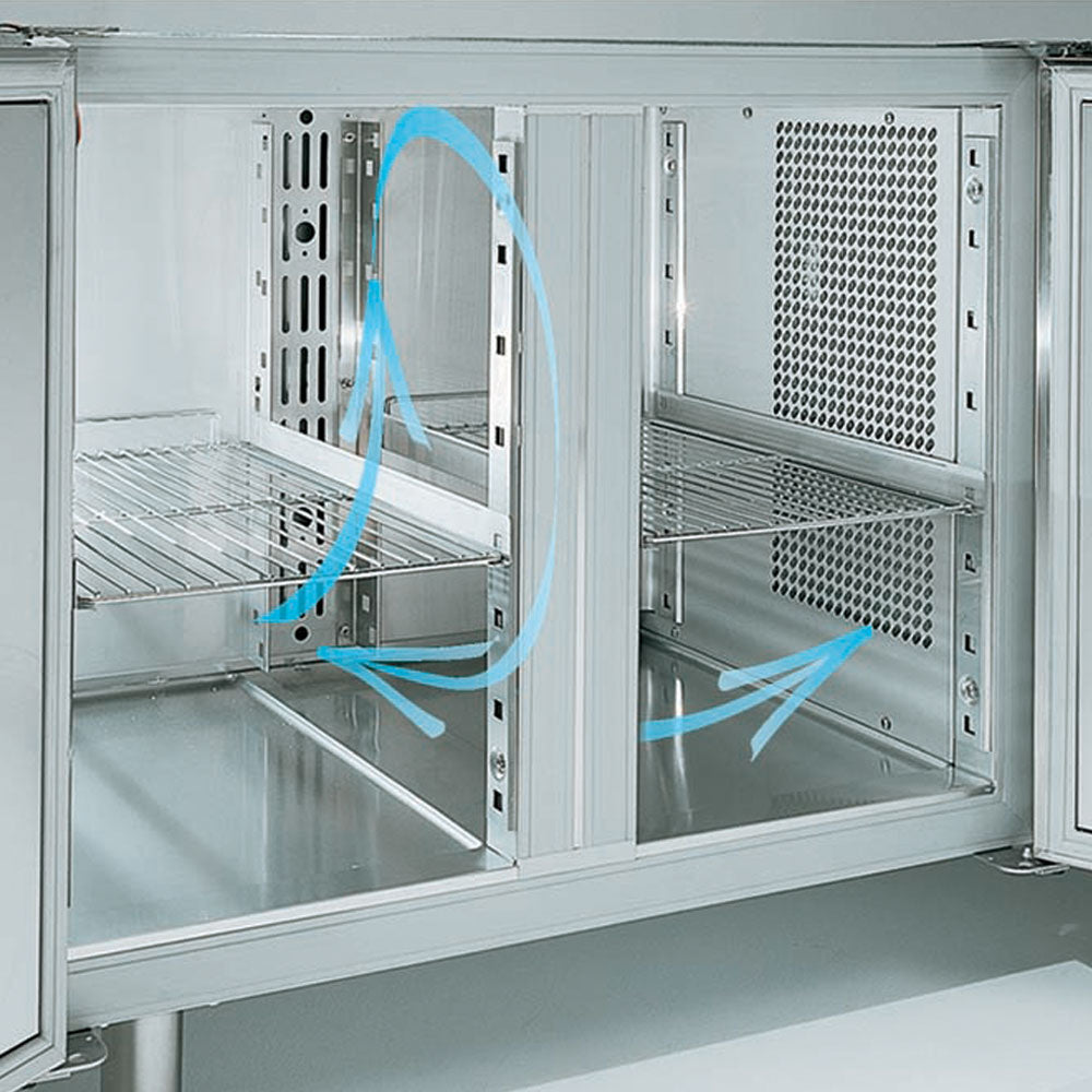 Table frigorifique, ventilée, 4 portes GN 1/1, (sans groupe)